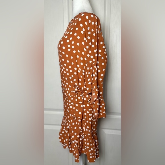 Maje Women's Faux Wrap Flounce Bell Sleeve Polka Dot Mini Dress Size Small - Picture 2 of 6